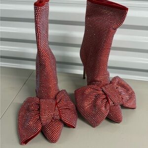 Elegant Red Rhinestone Women's Boots
